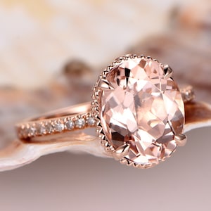 3.2ct Natural morganite engagement ring,Vintage morganite promise bridal ring,Oval shaped ring,Big morganite diamond ring,Customized ring
