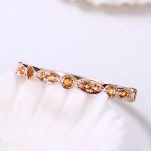 Rose Gold Citrine Wedding Band,Half Eternity,Engagement Ring Matching Stacking Ring,November’s Birthstone,Citrine Promise Ring,Gift For Her