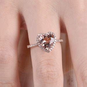 Heart Shaped Morganite Engagement Ring Rose Gold Half Eternity Diamond Band Natural Gemstone Halo Anniversary Ring Gift For Women image 5
