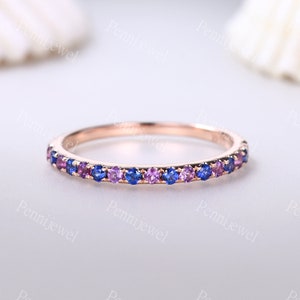 Sapphire Amethyst Eternity Band Blue Sapphire Wedding Band Amethyst Stack Ring Matching Band Birthstone Ring Rose Gold Promise Gift For Her
