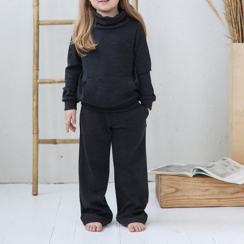 Merino wool unisex kids pants with pockets Children's Sweatpants Gray Melange 300gsm zdjęcie 3