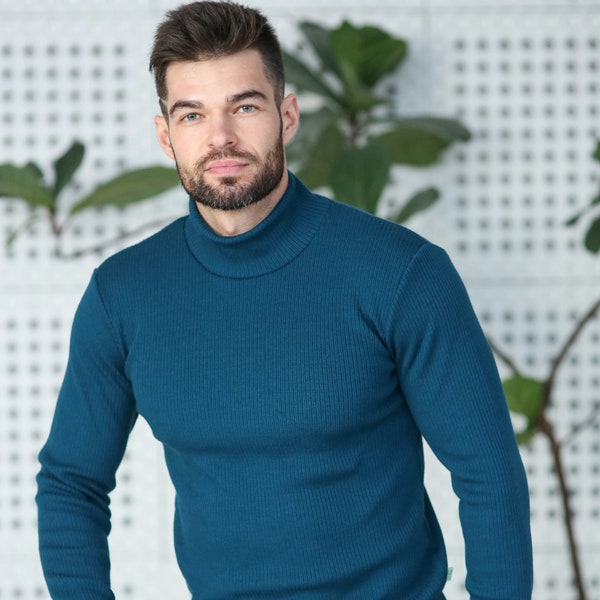 Pull col roulé tricoté en laine mérinos pour homme 410 g/m²