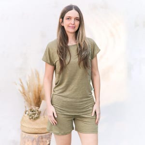 Linen Pajama Set for Women – Soft Summer Sleepwear, Two Piece Loungewear, Linen Shorts and Top, Natural Lightweight PJs