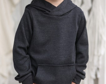 Merino wool unisex kids hoodie jumpers Pullover with hood Hooded Sweatshirt Gray Melange 300gsm