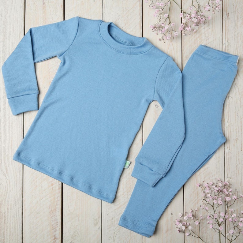 Toddler & Kids Merino wool clothing base layer set Long sleeve underwear T-shirt and leggings image 2
