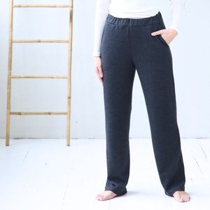 Pantalón casual de lana merino con bolsillos para mujer tallas de XS a XXL Gris Melange 300gsm imagen 1
