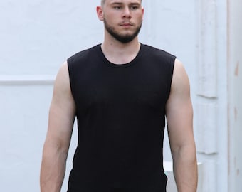 Linnen mouwloos shirt voor sport: ademende, atletische linnen tanktop voor heren. Linnen ondergoed. Linnen kleding voor heren