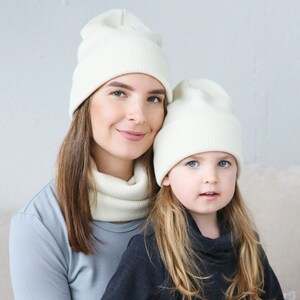 Knitted Merino Wool warm unisex hat for Women and kids Ribbed beanie good gift for mother and daughter zdjęcie 3