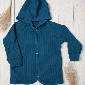 Merino wool knitted hoodie jacket for babies and toddlers Unisex Kids Top baby clothes 410 gsm