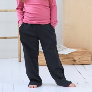 Merino wool unisex kids pants with pockets Children's Sweatpants Gray Melange 300gsm zdjęcie 2