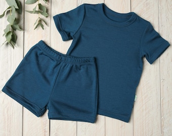 Ensemble de pyjama court bio en laine mérinos pour enfant