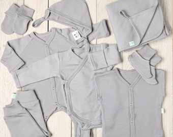 Conjunto de 8 piezas de ropa de bebé para hospital, 100 % lana merino, conjunto para recién nacido que vuelve a casa, canastilla de tela natural suave, regalo de bebé de género neutro.