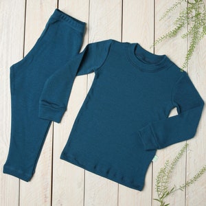 Toddler & Kids Merino wool clothing base layer set Long sleeve underwear T-shirt and leggings image 1