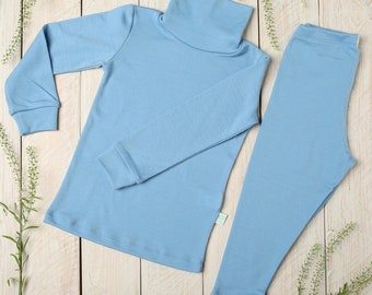 Toddler & Kids Merino wool clothing base layer set - Shirt with a high neck and leggings
