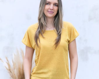 Linen Short Sleeve Blouse for Women Loose Top for Summer
