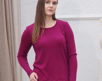 Merinowolle 100% Natur Damen Lange Pyjama Set Nachtwäsche Schlafhose und Langarmshirts Passendes Set für Frauen