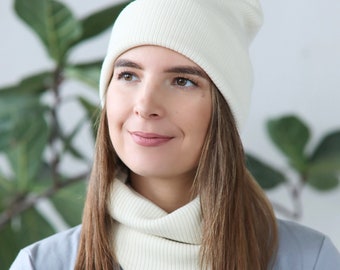Knitted Merino Wool warm unisex hat for Women and kids Ribbed beanie good gift for mother and daughter