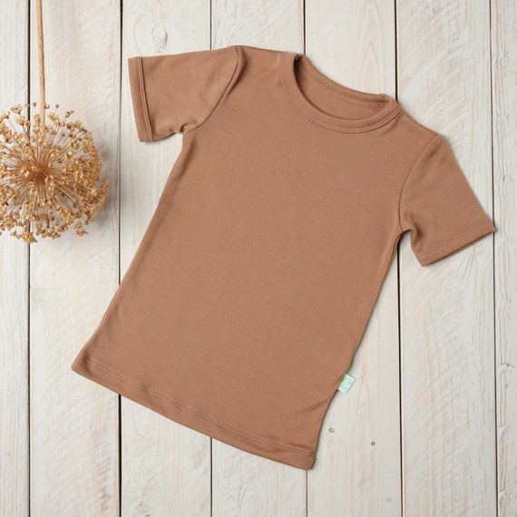 Kids Merino Wool Thermal Underwear Short Sleeve T-shirt Tee 