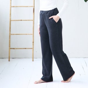 Pantalón casual de lana merino con bolsillos para mujer tallas de XS a XXL Gris Melange 300gsm imagen 2