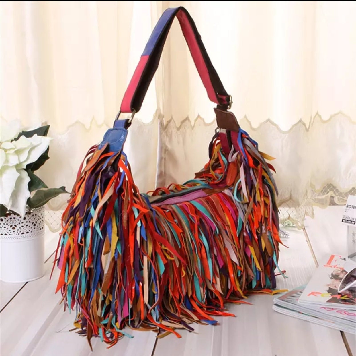 Boho Womens Red Leather Fringe Handbags Purse Small Shoulder Bag for W –  igemstonejewelry