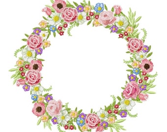 Floral Wreath - Machine Embroidery Design - (Large) - 220 x 200 mm (8.66 x 7.87 &quot; ) hoop -Commercial Use - Instant Download
