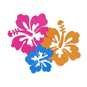 Hibiscus flower trio - machine embroidery design in 3 sizes  for  3.94 x 3.94 &quot; - 6.30 x 5.51 &quot; hoops - commercial use - instant download