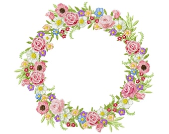 Floral wreath - machine embroidery design - (medium) - 180.0 x 160.0 mm (7.09 x 6.30 &quot;), hoop - commercial use - instant download