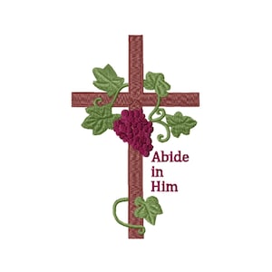 Cross with Grapevine Machine Embroidery Design (Instant Download)