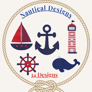 Miniature Nautical Embroidery Designs: 13 Tiny Marine Motifs (Instant Download)