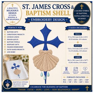 St. James Cross & Baptism Shell Embroidery Design (Instant Download)