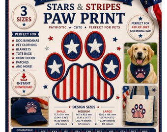 Patriotic Paw Print Machine Embroidery Design (Instant Download)