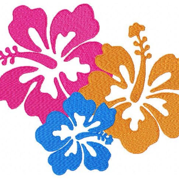 Hibiscus Flower Trio - Machine Embroidery Design In 3 Sizes  for  3.94 x 3.94 " - 6.30 x 5.51 " hoops - Commercial Use - Instant Download