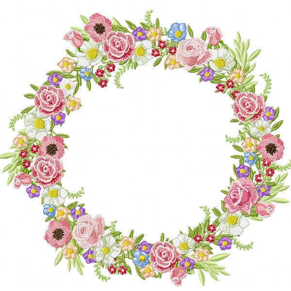 Floral Wreath - Machine Embroidery Design - (Medium) - 180.0 x 160.0 mm (7.09 x 6.30 "), hoop - Commercial Use - Instant Download