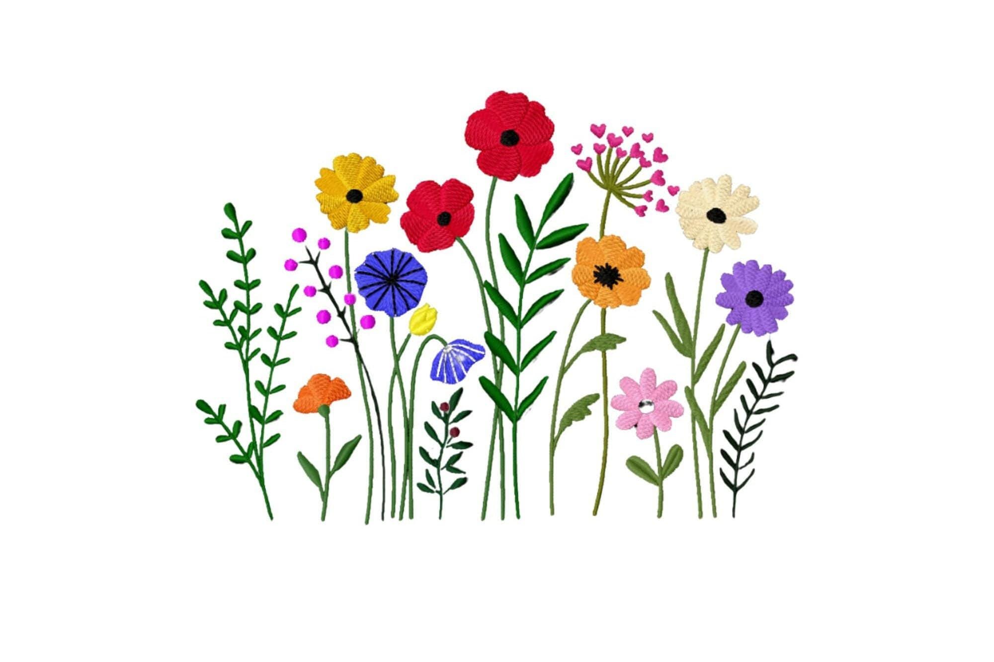 Wildflower border(1) - machine embroidery design - 4 sizes for 3.94 x 5.51 mm - 10.24 x 7.09 " hoops - commercial use - instant download