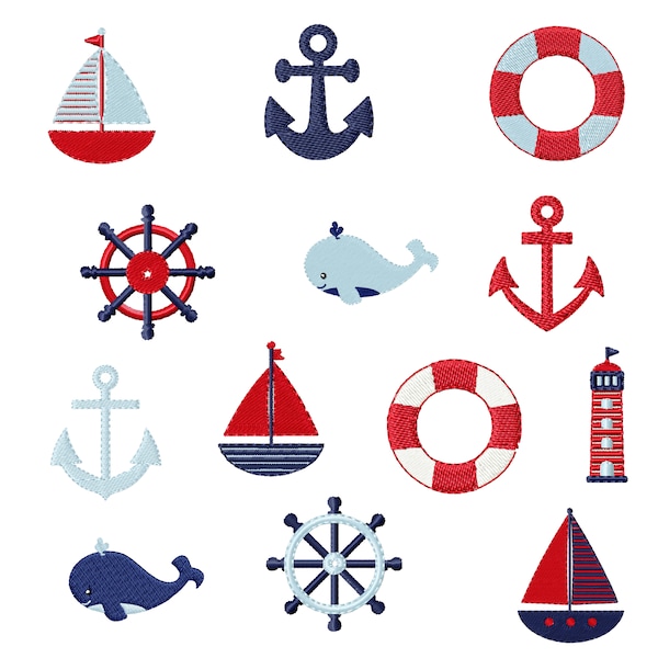 Miniature Nautical Treasures - Maschinenstickerei Designs - 14 klitzekleine Designs für den 10 x 10 cm Rahmen - Kommerzielle Nutzung - Instant Download