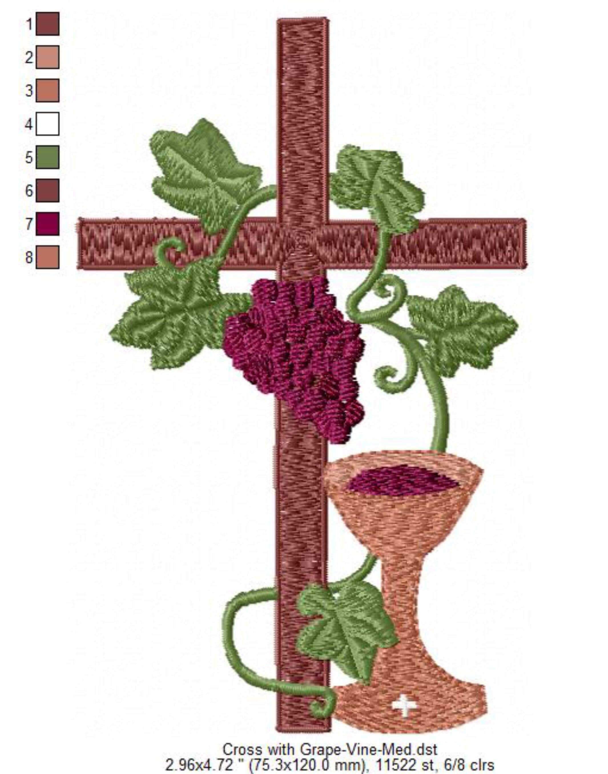 Cross With Grapevine Embroidery Design: Instant Download - Etsy