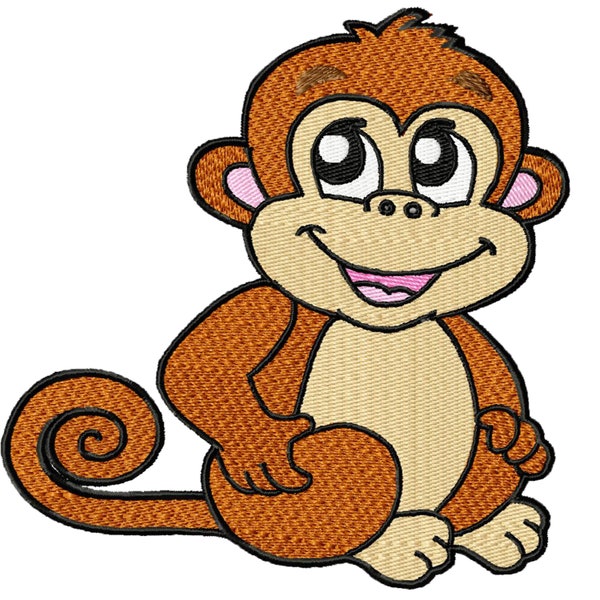 Cute Little Monkey - Machine Embroidery Design - 3  sizes for 3.94 x 3.94 " - 6.30 x 6.30 " hoops - Commercial Use - Instant Download