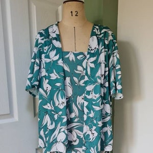 Vintage 1980s teal & white floral dress and top combination