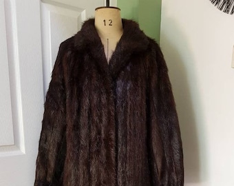 Vintage Ladies Otter Fur Coat Very Dark Brown Full Length