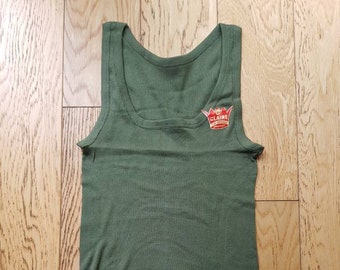 Vintage unworn European dead stock: 1970s CLAIRE brand men's khaki green cotton vest (S-S/M)