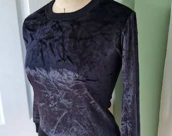 Vintage stock muerto sin usar 1970s negro triturado tapa de terciopelo, tamaño XS