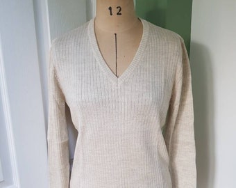 vintage deadstock non porté années 1970 TRICOT NOVITA femme crème tricotée Pull pull à col V