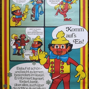 Rare vintage German 1980&#39;s Maggi ice skating advertising poster / print