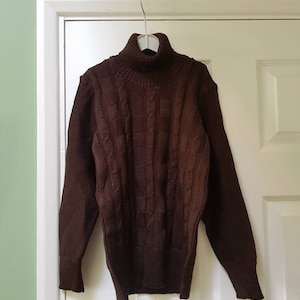 Vintage unworn dead stock 1970s children&#39;s brown cable knit poloneck jumper sweater
