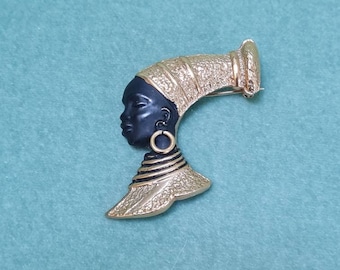 Vintage Blackamoor African lady gold tone brooch