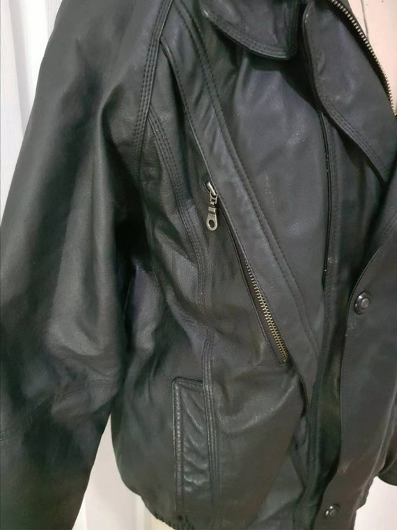 Quality Vintage 1980's men's black leather bomber… - image 3