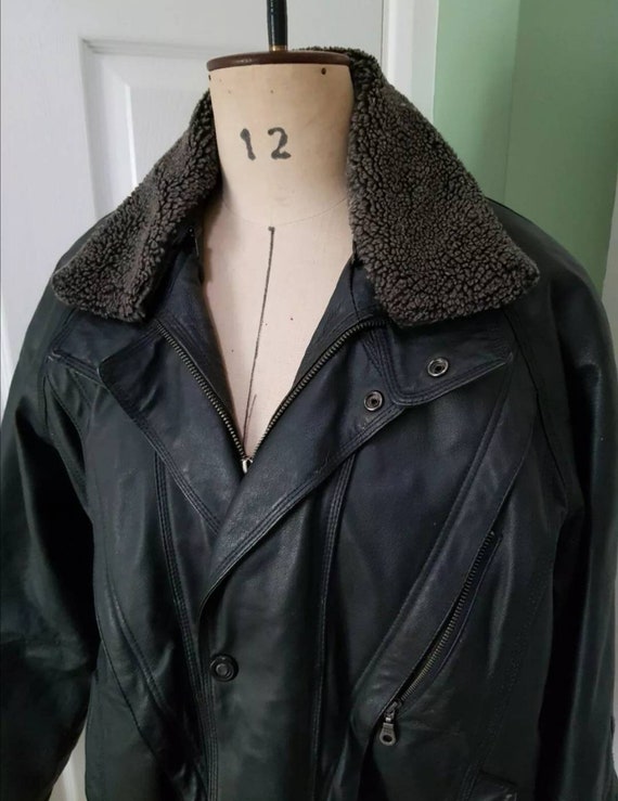 Quality Vintage 1980's men's black leather bomber… - image 6