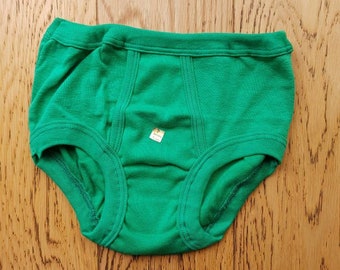 Vintage unworn European dead stock: 1970s boys' bright green Y-front style pants/underpants