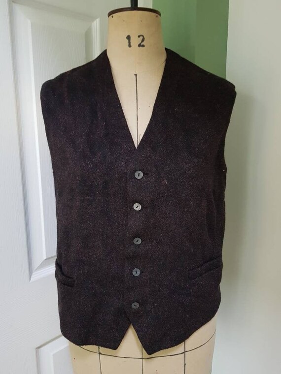 Vintage waistcoat, 1970s unisex, dark burgundy re… - image 1