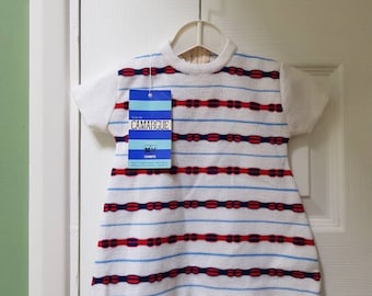 Vintage unworn dead stock 1970s baby's EUROMOTTE-CAMARGUE red, white and blue striped knitted tunic dress